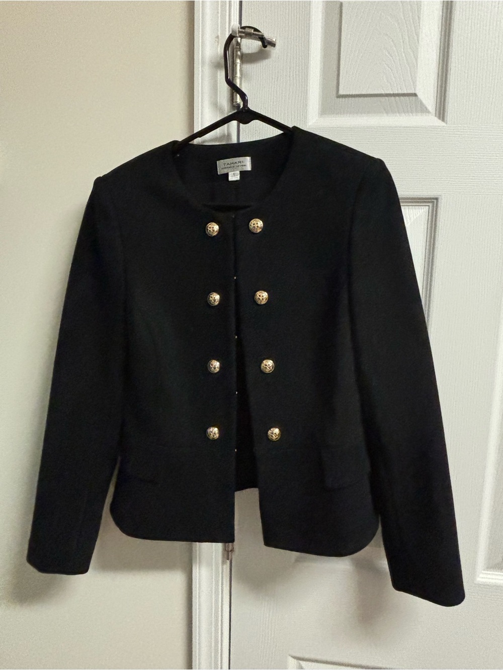 Tahari Black Military-Style Double-Breasted Blazer